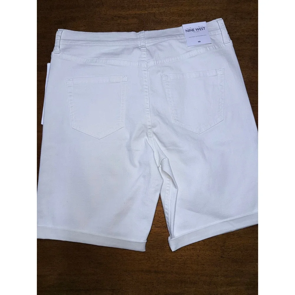 Nine West Bermuda Shorts Women Size 10 White NEW High Rise Cuffed UDNW2361